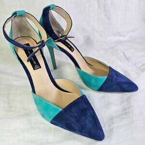 Steven Winter 3.75” High Heel Suede Two Tone Ankle Strap Stiletto Pumps 8.5